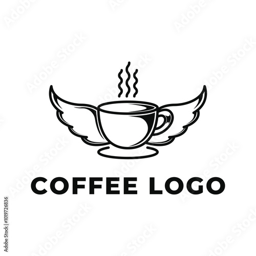 coffee wing logo design concept idea with mug