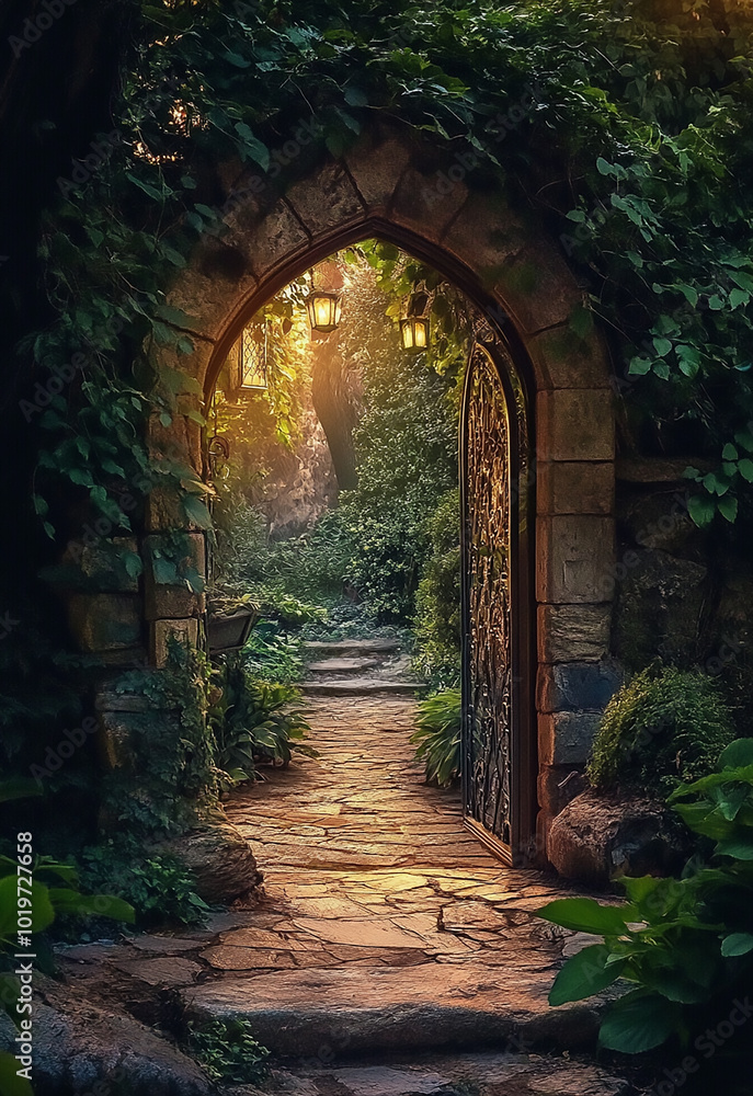 Tam Toa church, Quang Binh, Vietnam Majestic and Intricate Stone Archway Framing a Picturesque Landscape under Sunlight Tam Toa church, Quang Binh, Vietnam Majestic and Intricate Stone Archway Framing a Picturesque Landscape under Sunlight