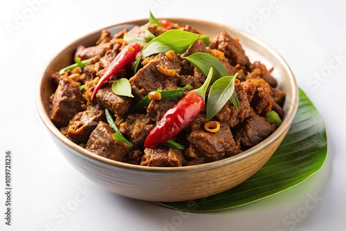 Beef coconut fry on isolated white background