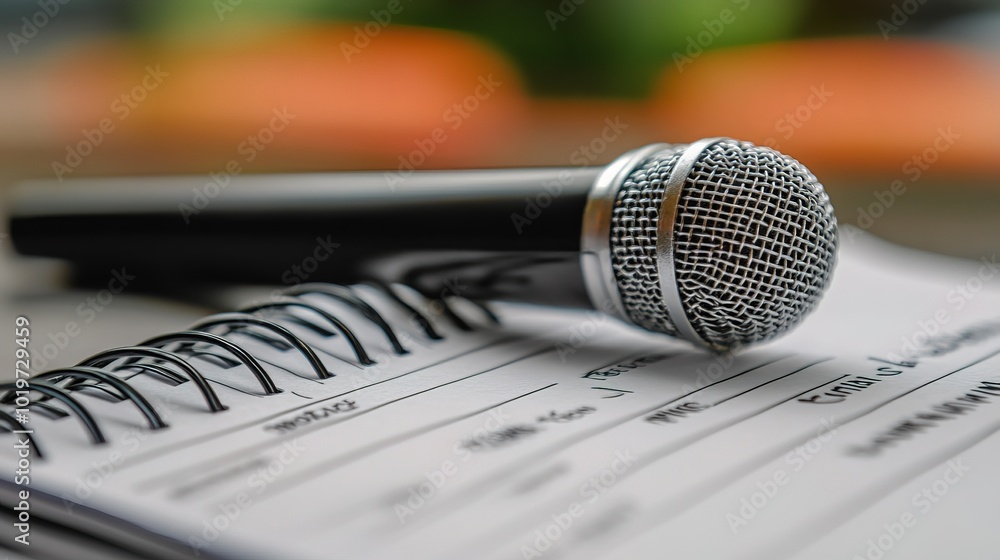Microphone and Agenda Concept Microphone and Agenda Concept
