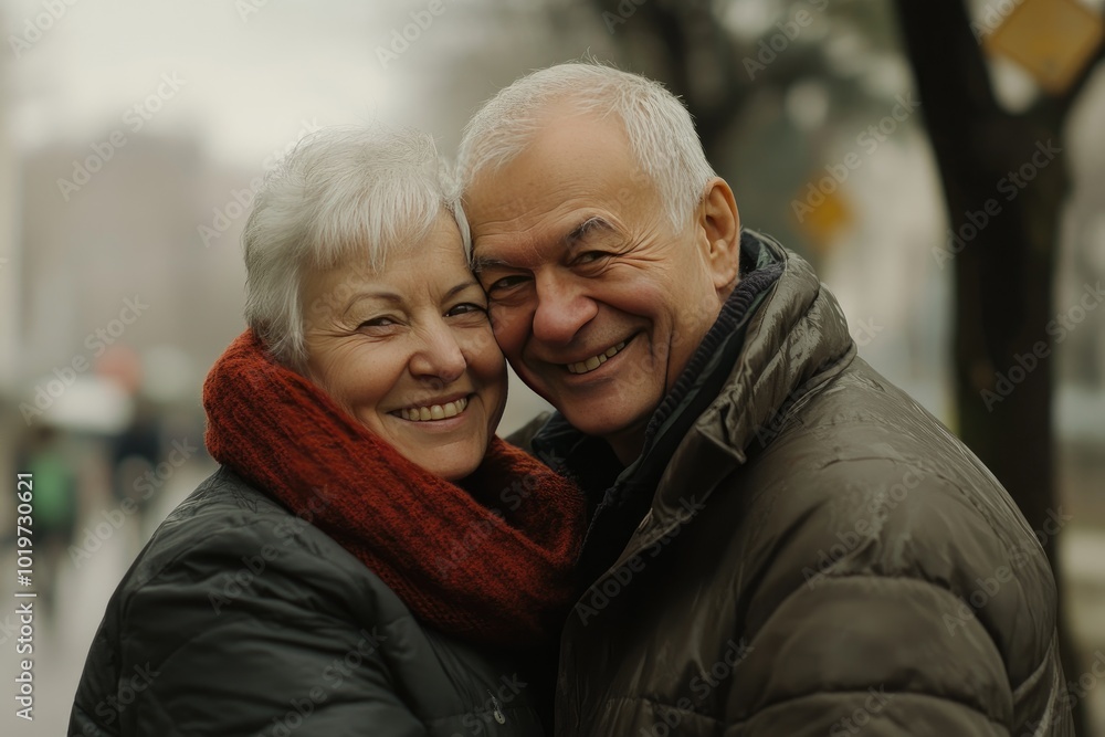 Fototapeta premium Smiling Elderly Couple in Winter Attire
