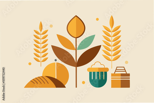 Agriculture wheat vector illustration elements of wheat grain, wheat ears, seed or rye