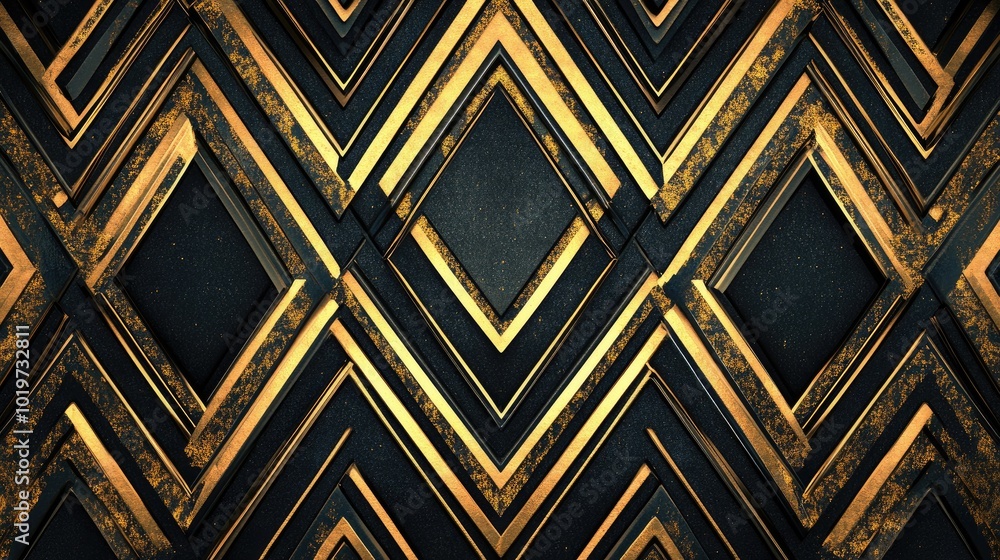 Sleek black and gold geometric shapes forming a stylish wall pattern, adding a touch of luxury to any modern interior. Sleek black and gold geometric shapes forming a stylish wall pattern, adding a touch of luxury to any modern interior.