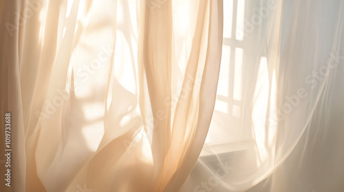 Soft Sunlight Filtering Through Flowing Curtains in a Serene Interior Generative AI