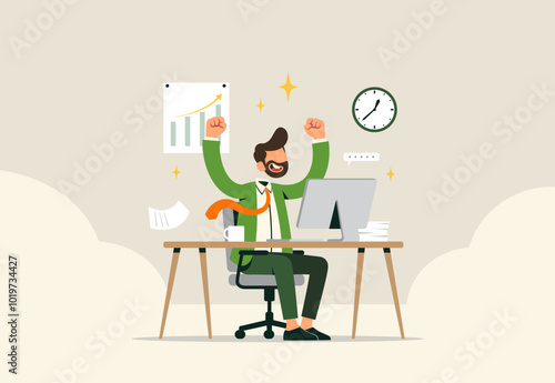 Successful Businessman Celebrating Growth At Work