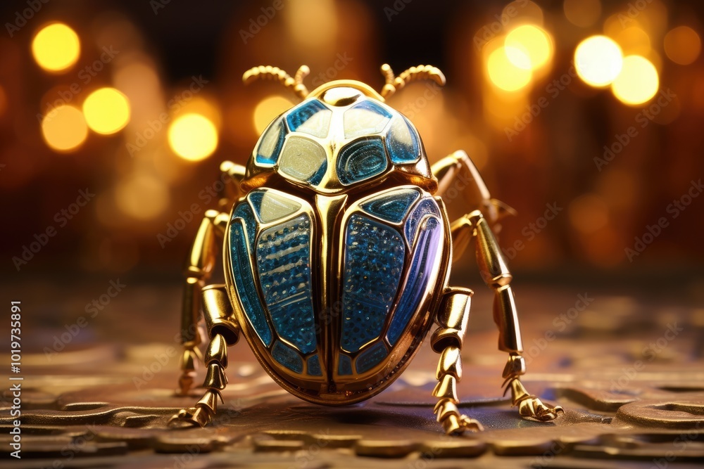 Elegant Gold Beetle Sculpture with Vibrant Colors Elegant Gold Beetle Sculpture with Vibrant Colors