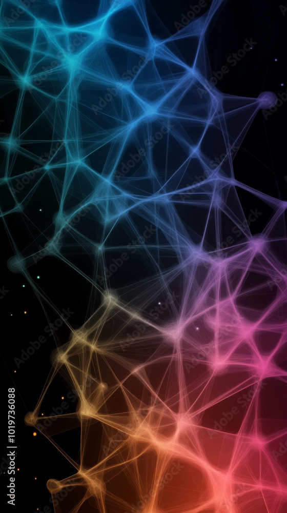 Abstract network of lines and dots in blue, pink, and yellow. Abstract network of lines and dots in blue, pink, and yellow.