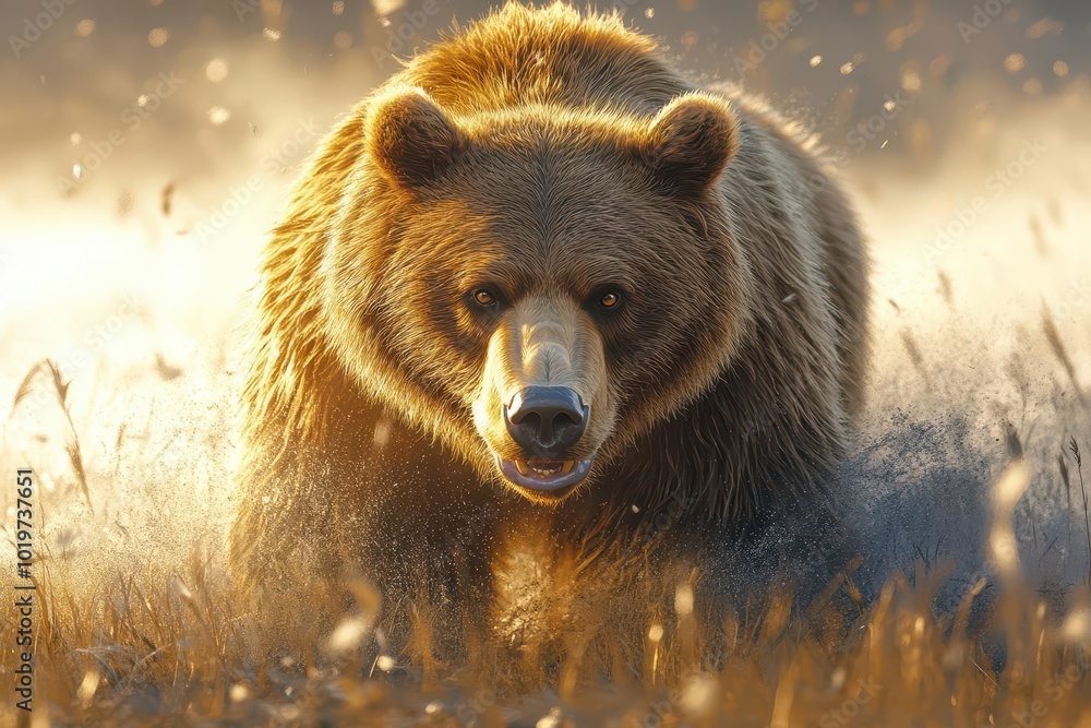 stunning brown bear emerging stealthily through a veil of morning fog capturing the wild beauty of nature in a photorealistic artistic representation stunning brown bear emerging stealthily through a veil of morning fog capturing the wild beauty of nature in a photorealistic artistic representation