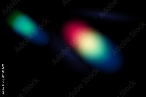 Dynamic lens flare and rainbow prism effect on transparent background. Rainbow light rays, lens flare, reflection effect from crystal, glass or gem. Blur colorful rainbow crystal light leaks.