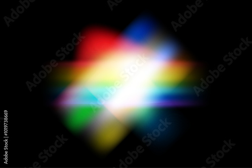 Dynamic lens flare and rainbow prism effect on transparent background. Rainbow light rays, lens flare, reflection effect from crystal, glass or gem. Blur colorful rainbow crystal light leaks.