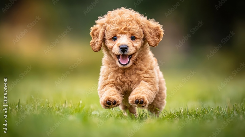A playful puppy joyfully running through a grassy field. A playful puppy joyfully running through a grassy field.