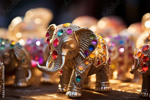 Wallpaper Mural Decorative Elephant Figurine with Colorful Gems Torontodigital.ca