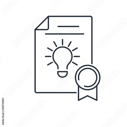 Patented idea. Intellectual property. Vector linear icon isolated on white background.