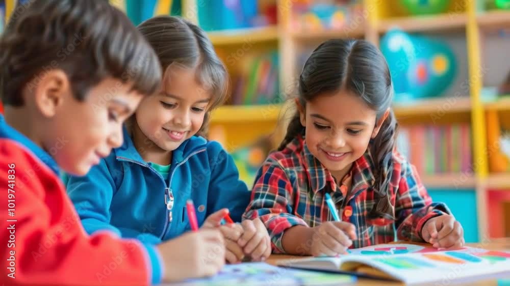 three children are studying together three children are studying together