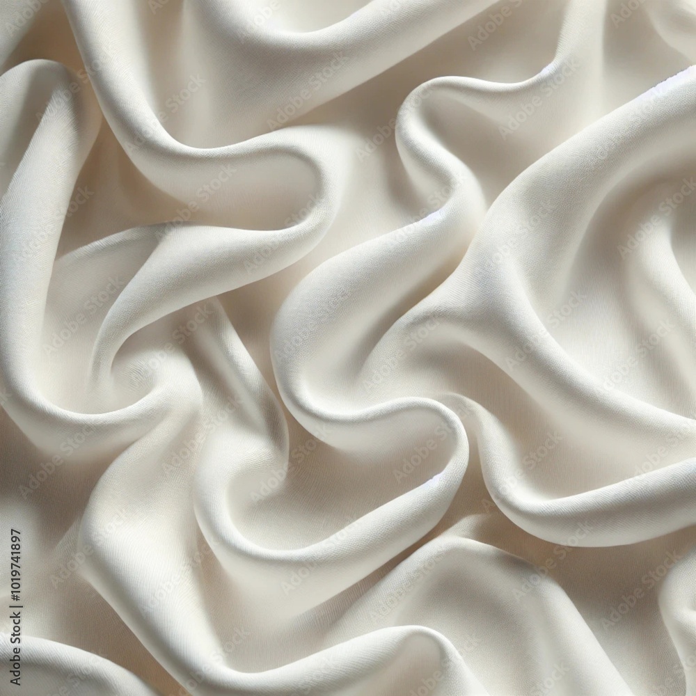 Fototapeta premium A luxurious, creamy white silk fabric with soft folds and smooth texture. The elegant drape of the material creates a sophisticated look, perfect for backgrounds, textiles, or design projects.