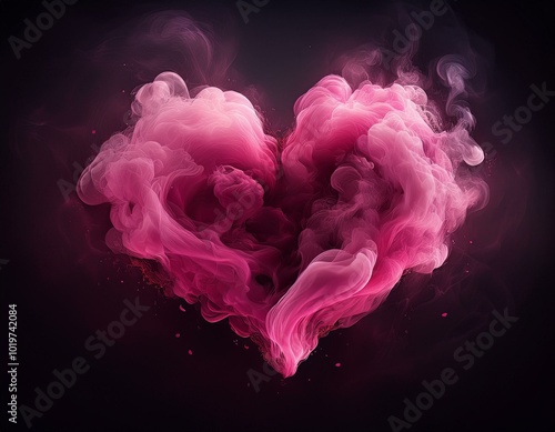 Heart-shaped pink smoke on black background, abstract design