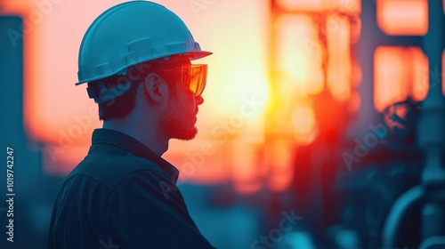 Chemical engineer inspecting cooling system at oil refinery 