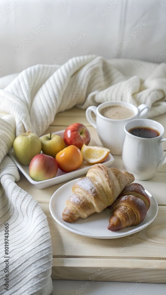 breakfast with croissant and coffee breakfast with croissant and coffee