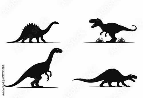 Stylish Dinosaur Silhouettes: Exceptional Vector Graphics for Printing and Digital Media