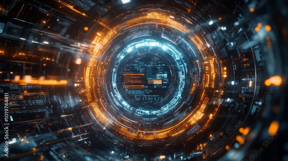 Abstract Futuristic Circular Technology Interface with Glowing Lights Abstract Futuristic Circular Technology Interface with Glowing Lights