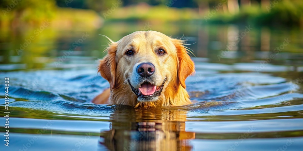 Golden retriever happily swimming in a lake , dog, pet, water, swimming, outdoor, nature, playful, fun, enjoying, wet, furry Golden retriever happily swimming in a lake , dog, pet, water, swimming, outdoor, nature, playful, fun, enjoying, wet, furry