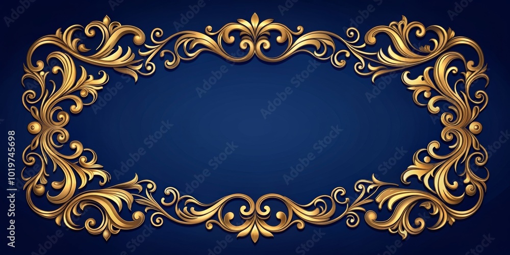 Ornate gold frame with intricate flourishes on a deep blue background, gold, frame, ornate, intricate, flourishes Ornate gold frame with intricate flourishes on a deep blue background, gold, frame, ornate, intricate, flourishes