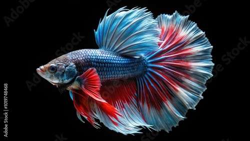 asymmetrical halfmoon betta fish on black crowntail plakat dumbo veiltail photo