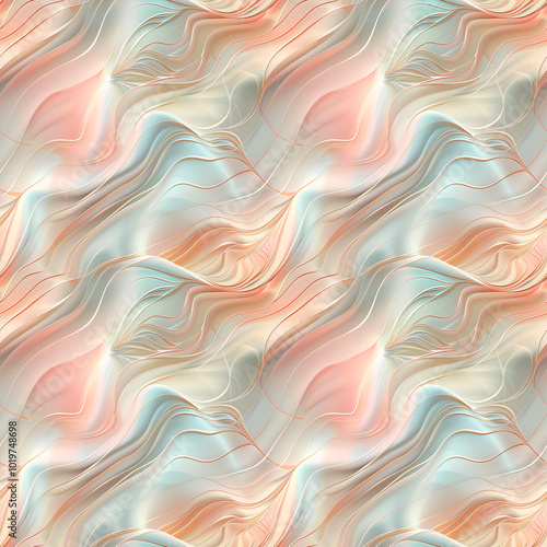 Abstract flowing pattern with smooth lines and soft curves in pastel colors. Seamless background