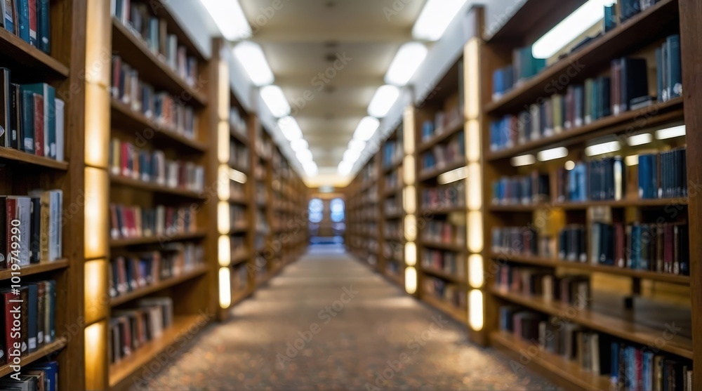Blurred public library bookstore interior space, blurry storage room with bookshelves by defocused effect. Education training concept macro background Blurred public library bookstore interior space, blurry storage room with bookshelves by defocused effect. Education training concept macro background