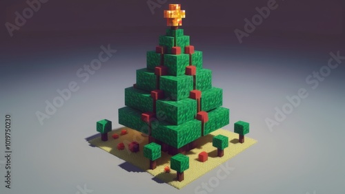 christmas tree with gifts, pixels