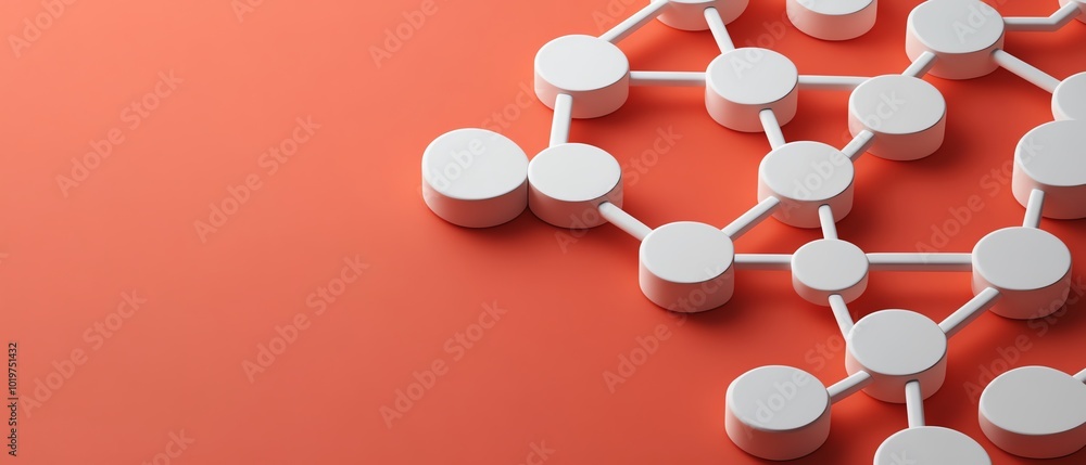 Abstract molecular structure and connections with white nodes and lines on an orange background, representing science and communication. Abstract molecular structure and connections with white nodes and lines on an orange background, representing science and communication.