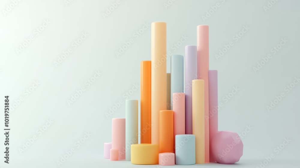 Colorful abstract 3D geometric shapes in pastel tones creating a modern minimalist composition on a light background. Colorful abstract 3D geometric shapes in pastel tones creating a modern minimalist composition on a light background.