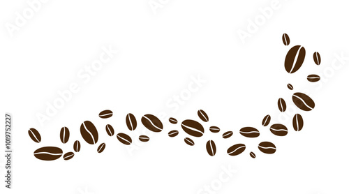 Coffee beans isolated on white background. Wave of Coffee bean background. Vector illustration