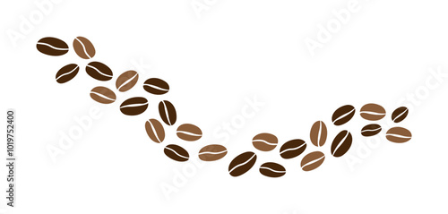 Coffee beans isolated on white background. Wave of Coffee bean background. Vector illustration