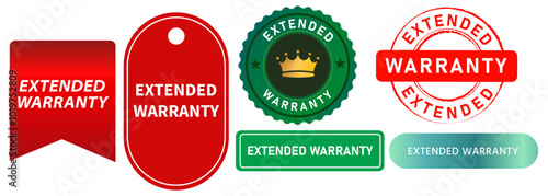 Extended warranty guarantee long-term assurance stamps red green badges business watermark commercial sales promotion offer sticker emblems design icon set collection