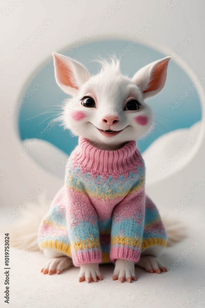 Fototapeta premium A Fun and Whimsical Creature Wearing a Knit Sweater.