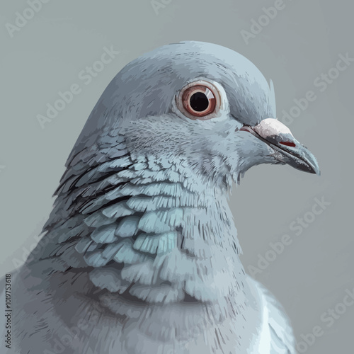 Portrait of a pigeon on a gray background. Close-up.1 