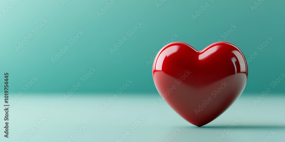 Red Heart on Teal Background: A glossy, 3D-rendered red heart sits subtly on a teal surface, exuding warmth, love, and affection. Perfect for Valentine's Day, romantic themes. Red Heart on Teal Background: A glossy, 3D-rendered red heart sits subtly on a teal surface, exuding warmth, love, and affection. Perfect for Valentine's Day, romantic themes.