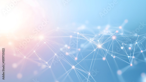 Abstract technology background with network connection lines and dots on blue sky, white background Generative AI