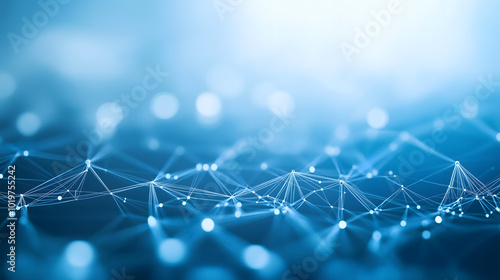 Abstract technology background with network connection lines and dots on blue sky, white background Generative AI