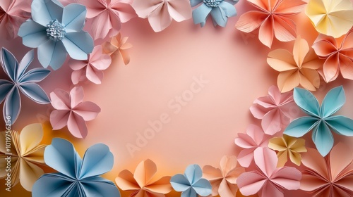 Pastel Paper Flowers Arranged in a Circular Frame