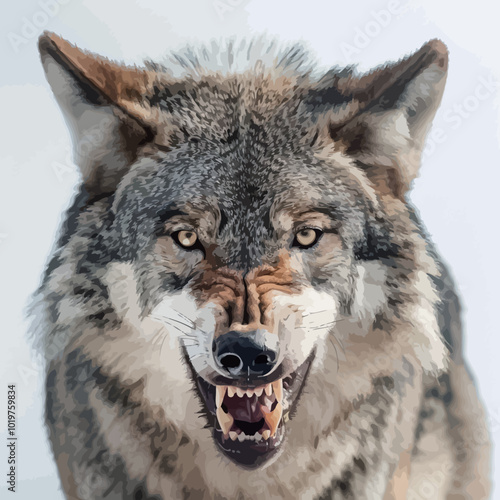 Portrait of a wild wolf, Canis lupus, on white background 
