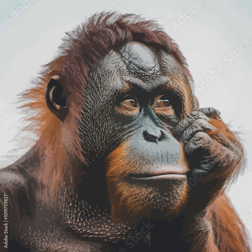 Portrait of a wild orangutan (Pongo pygmaeus) 