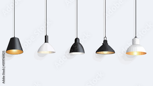 Realistic hanging lamps on a white wall background. Vector illustration. 