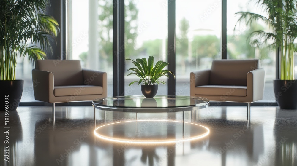 Modern Interior Design with Lounge Chairs and a Glass Table Modern Interior Design with Lounge Chairs and a Glass Table