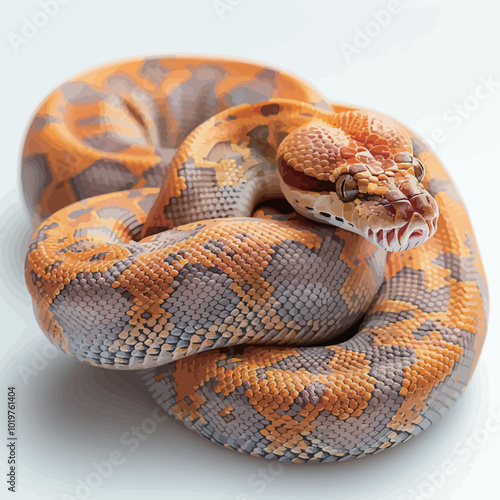 Reticulated Python (Python reticulatus) on white background 