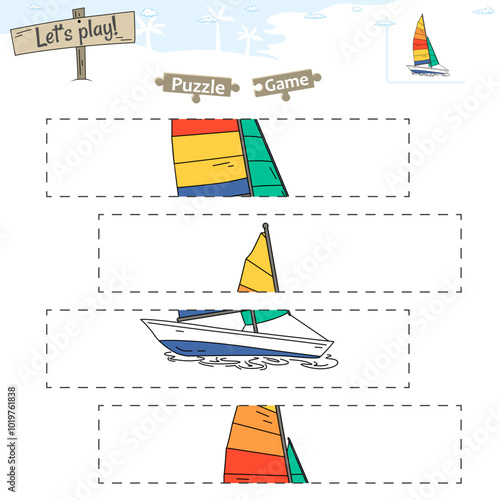 Lets play puzzle game with beach or ocean theme of sail boat 1