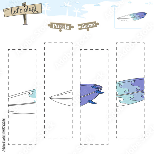 Lets play puzzle game with beach or ocean theme of Surfing board