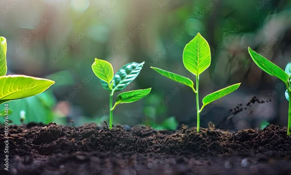 New Life and Growth, Seedlings Sprouting in Rich Soil New Life and Growth, Seedlings Sprouting in Rich Soil