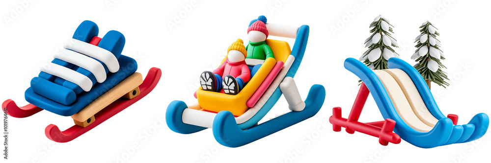 Colorful Sledding Equipment on Transparent Background Colorful Sledding Equipment on Transparent Background